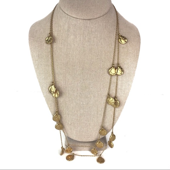Madewell 2 Strand Gold Hammered Discs Necklace - Picture 2 of 6
